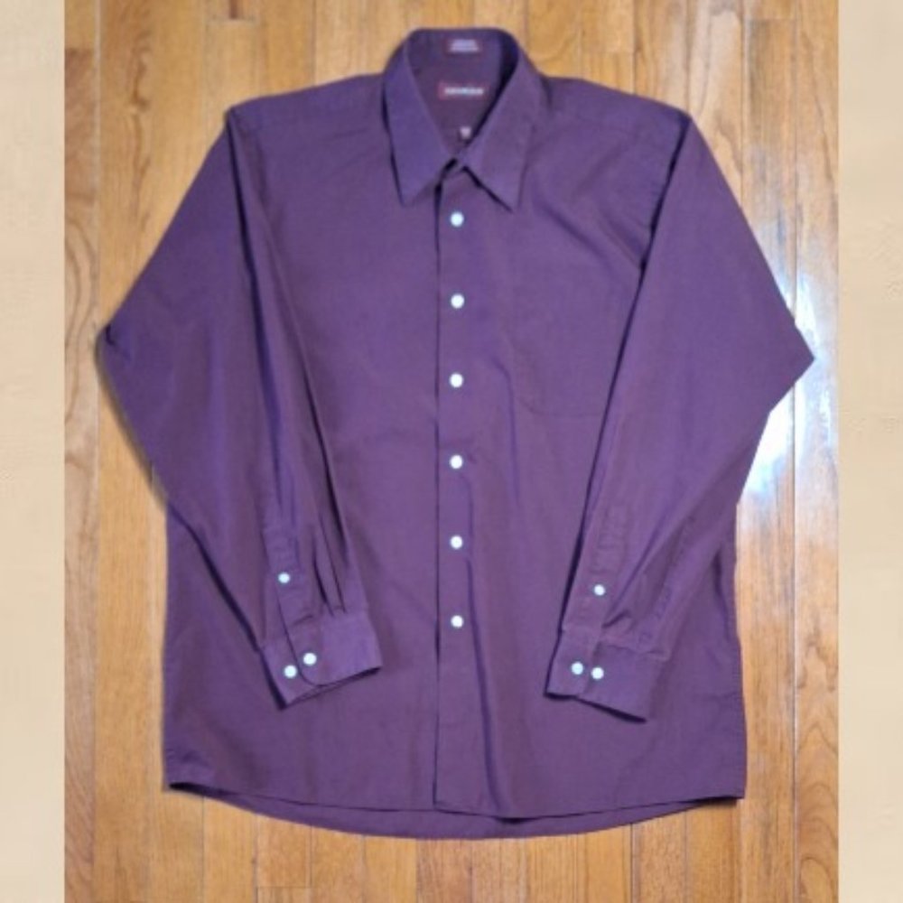 Covington Maroon Dress Shirt Mens Large 34-35 Cotton Blend Length 30" Work Y2K